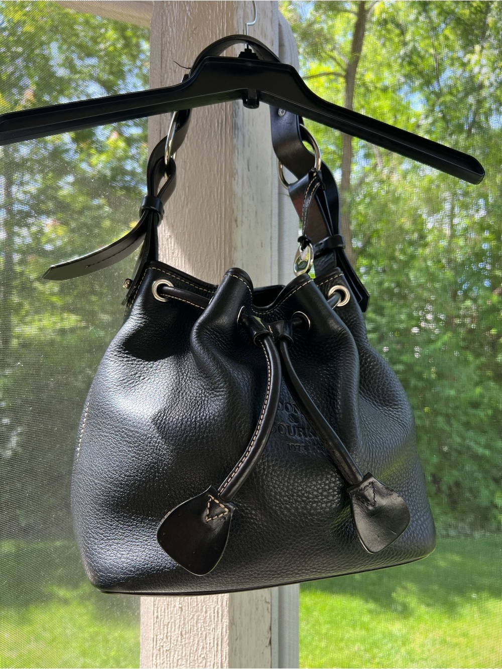 Dooney & Bourke Classic Black Leather Drawstring Bucket Bag